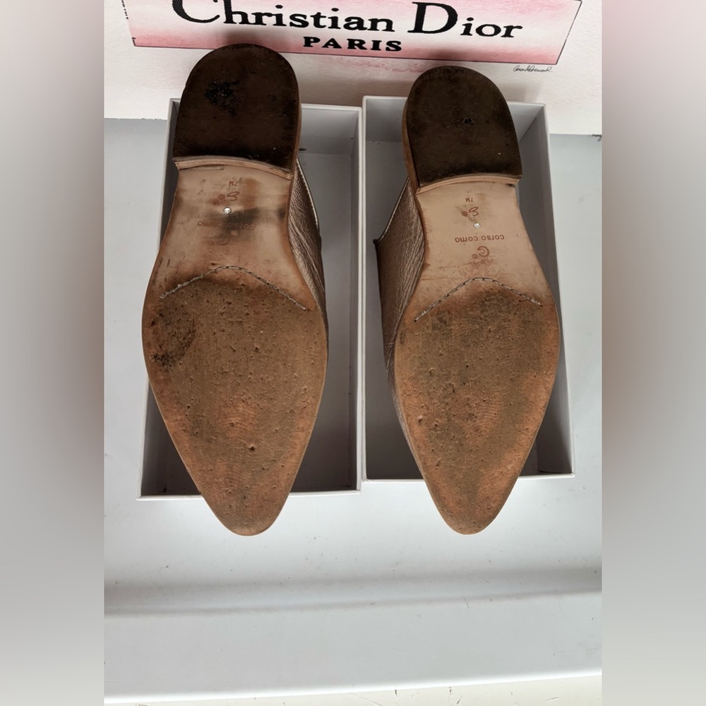 Corso Como Dylan Pointy Toe Mule Metallic Gold Leather Short Wood Heels Size 7 - Picture 8 of 11